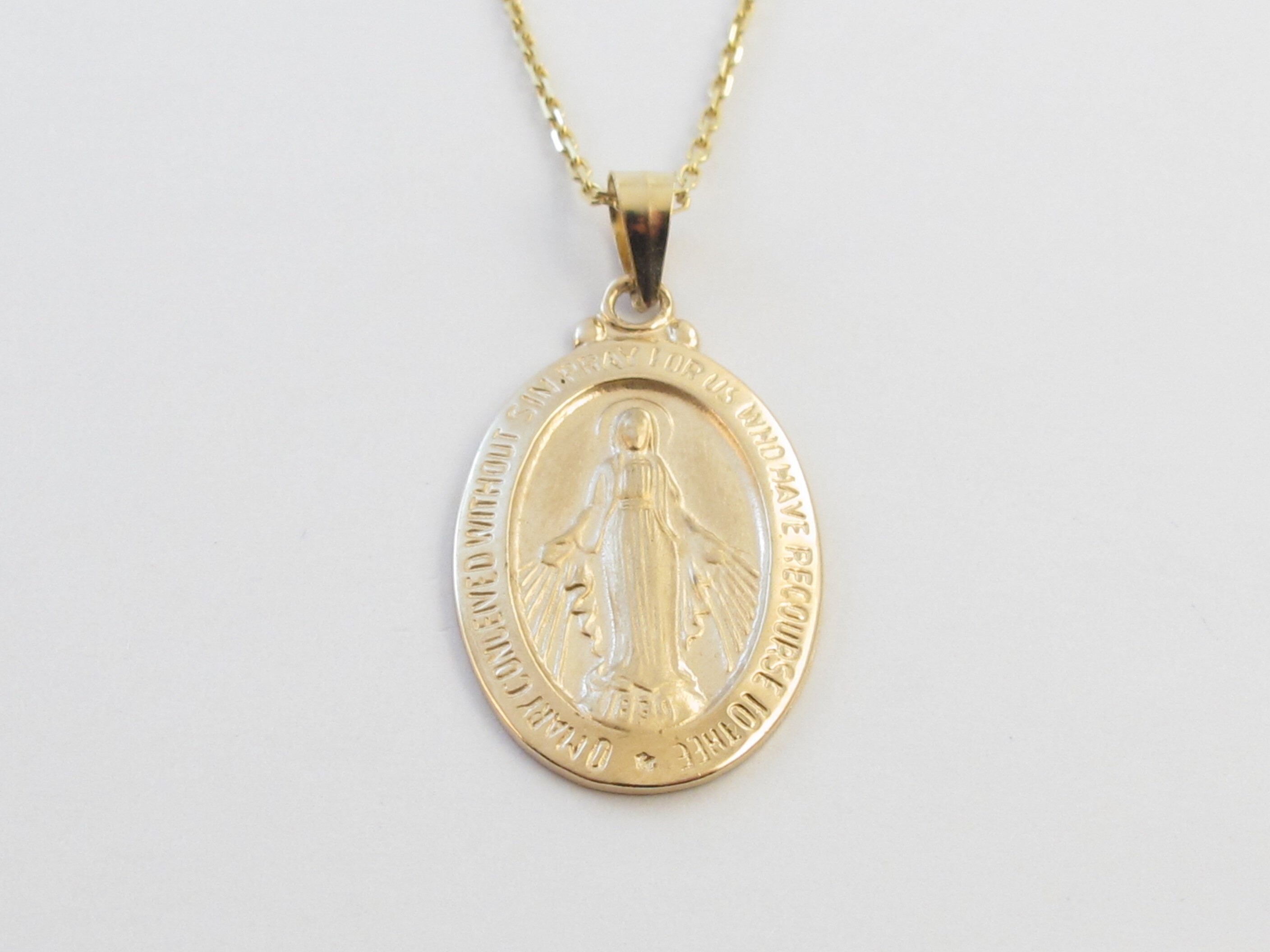 Real 14k Solid Yellow Gold Virgin Mary Pendant Necklace 16" 18" 20 ...