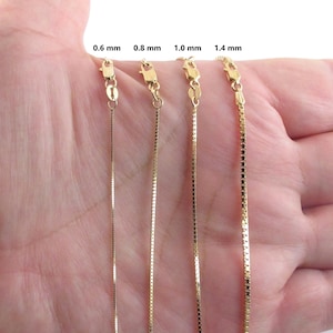 Real 18k Gold Shiny Box Chain  16&quot; 18&quot; 20&quot; 24&quot;- 0.6 mm , 0.8 mm, 1.0 mm , 1.4 mm -Available in White Gold