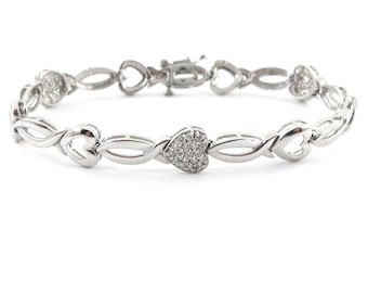 14kt White Gold Heart Diamond Tennis Bracelet 7" 0.75 carat