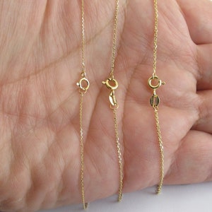 14k Solid Yellow Gold Cable Chain 16 18 20 0.6 mm , 0.8 mm , 1.1 mm Shiny Diamond Cut Chains image 3