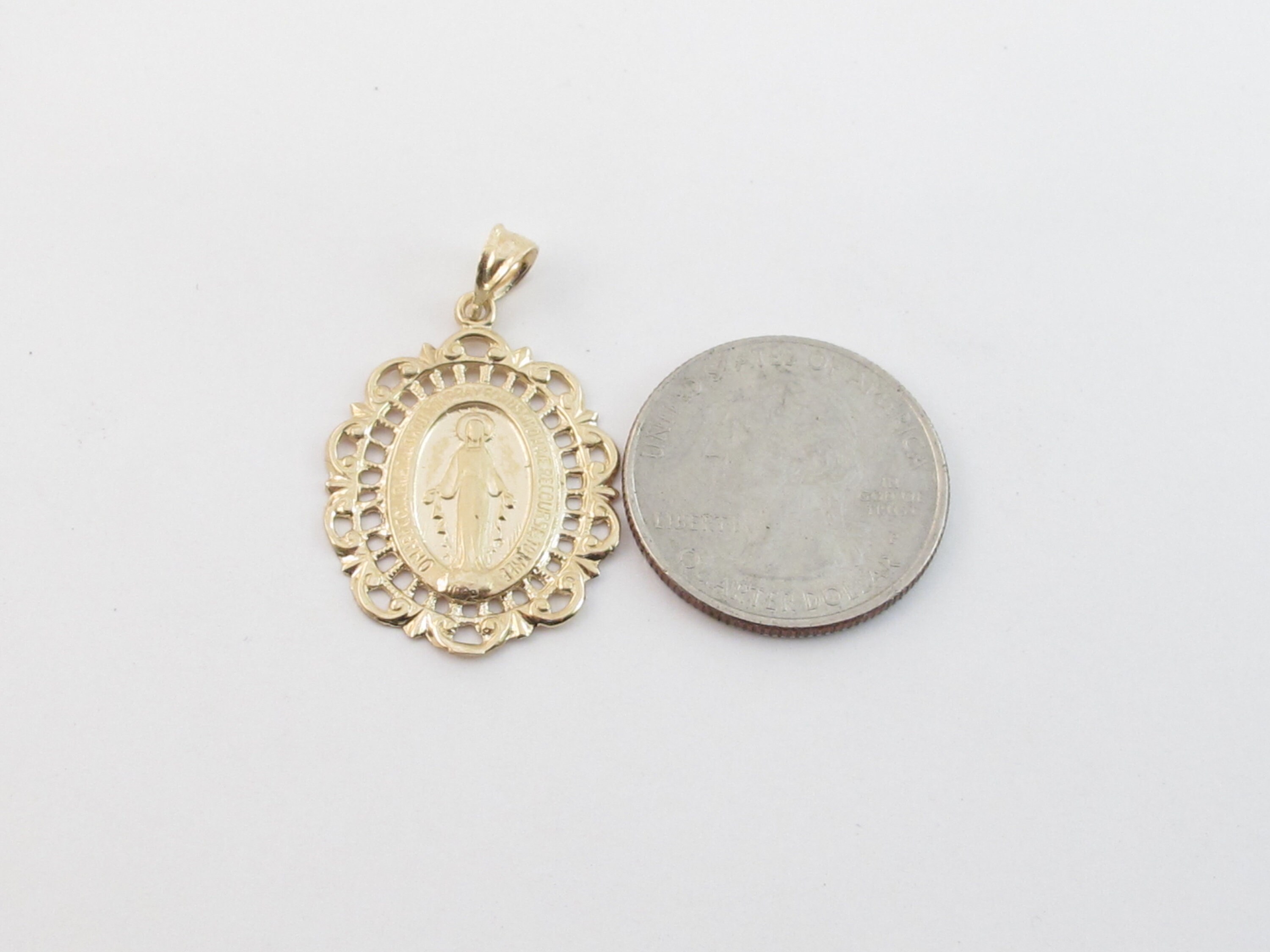 14k Solid Yellow Gold Virgin Mary Pendant Necklace 16" 18" 20" - Etsy