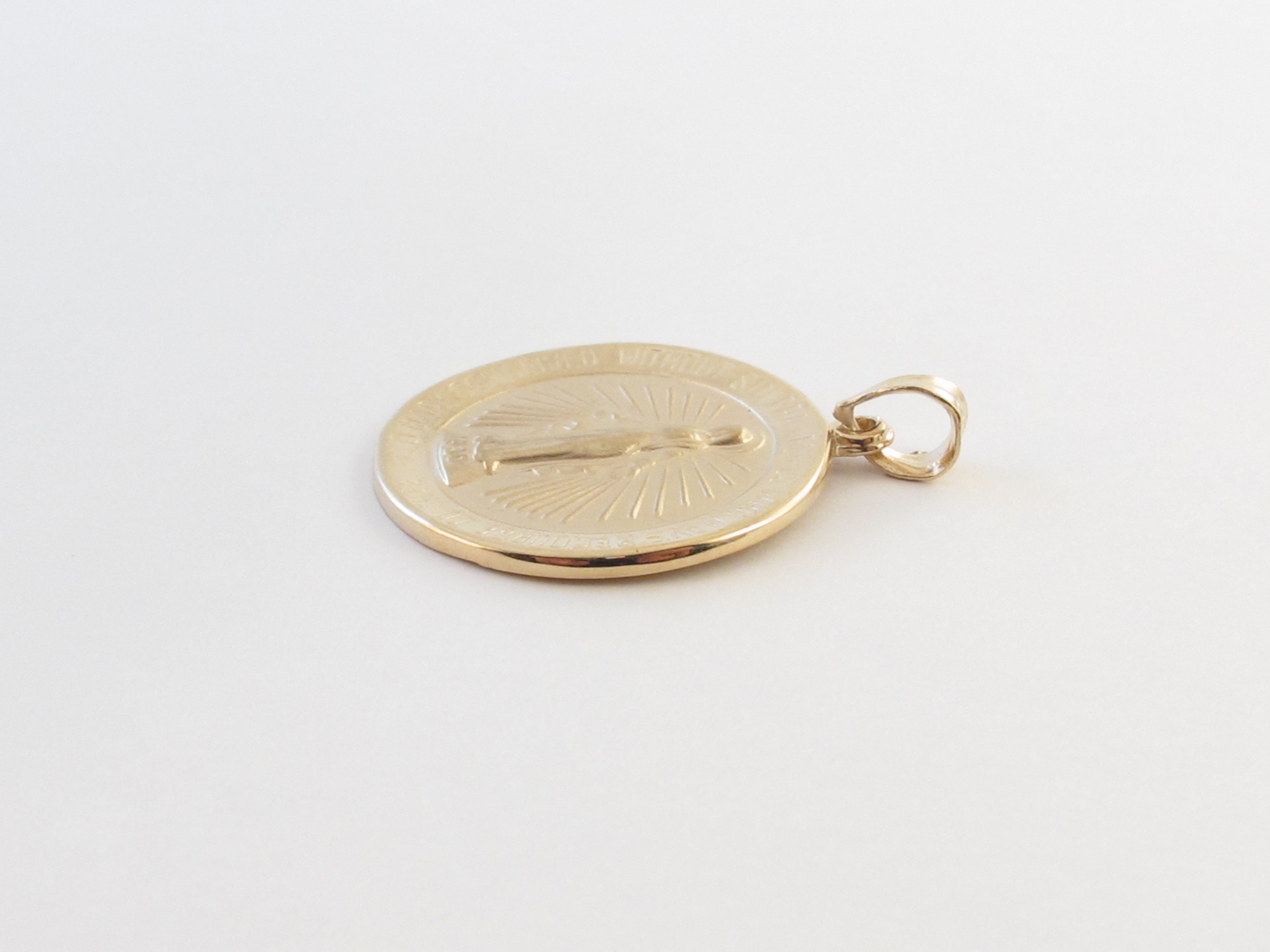 Real 14k Solid Yellow Gold Virgin Mary Charm Pendant - Miraculous Medal ...