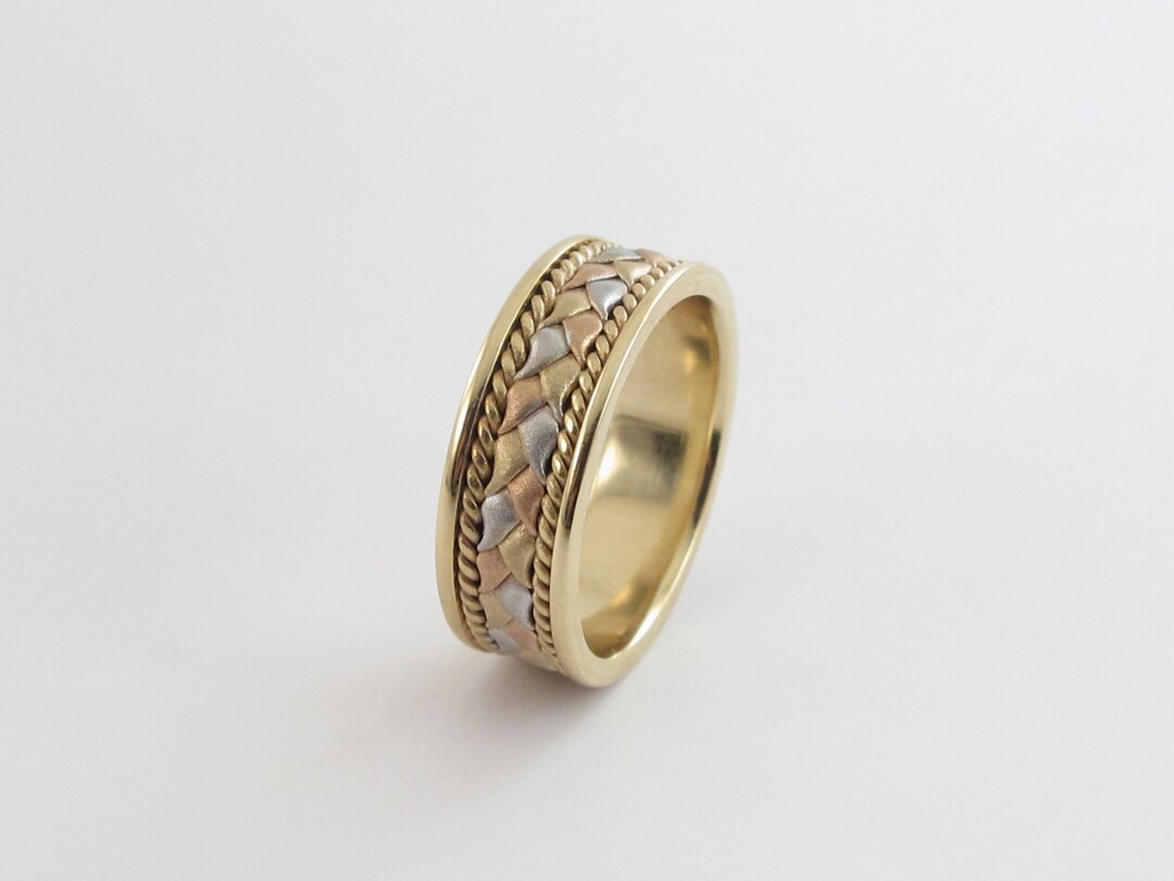 14k Tri-color Gold Braided Wedding Band Ring - Etsy