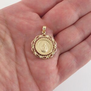 14K Solid Yellow Gold Miraculous Virgin Mary Pendant Necklace - Etsy