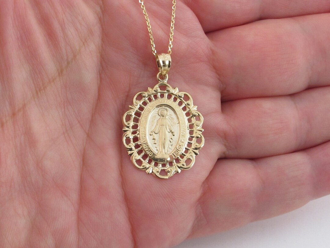 14k Solid Yellow Gold Virgin Mary Pendant Necklace 16" 18" 20" - Etsy