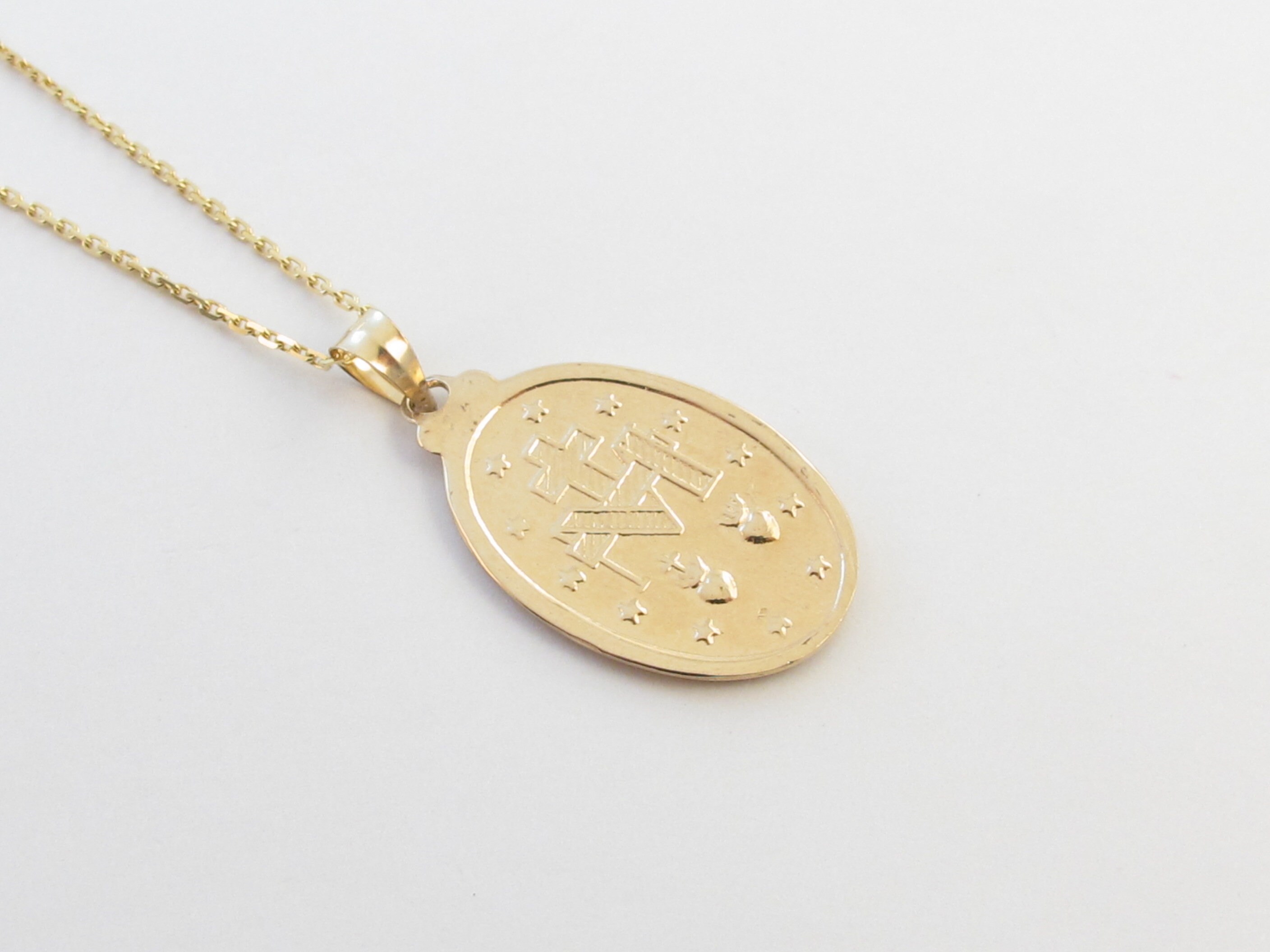 Real 14k Solid Yellow Gold Virgin Mary Pendant Necklace 16" 18" 20 ...