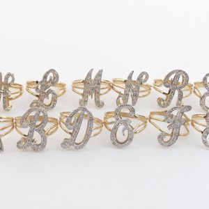 14k Yellow Gold Diamond Initial Letter Ring - Available Different Sizes