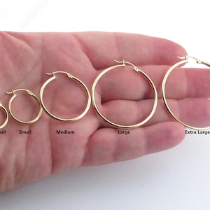 14k Yellow Gold Shiny Hoop Earrings 2 mm Thick , Available in Extra Small, Small , Medium , Large and Extra large