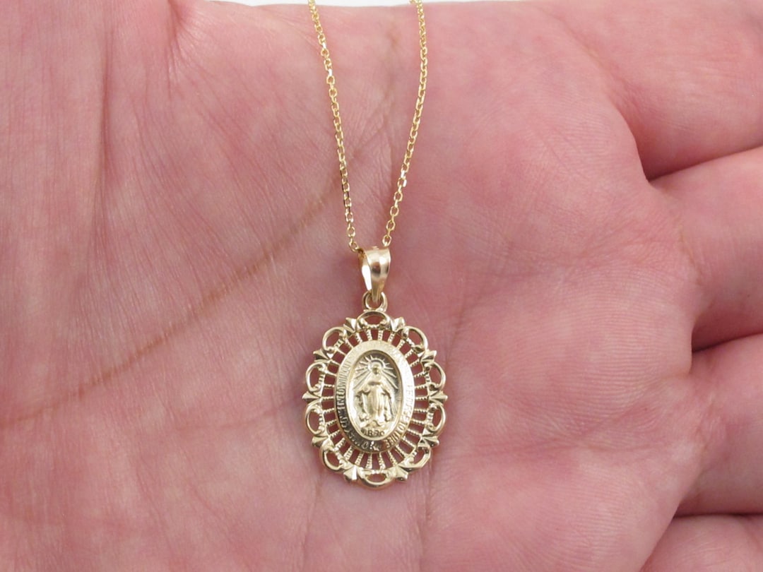 14k Solid Gold Virgin Mary Pendant Necklace: Religious Jewelry - Etsy