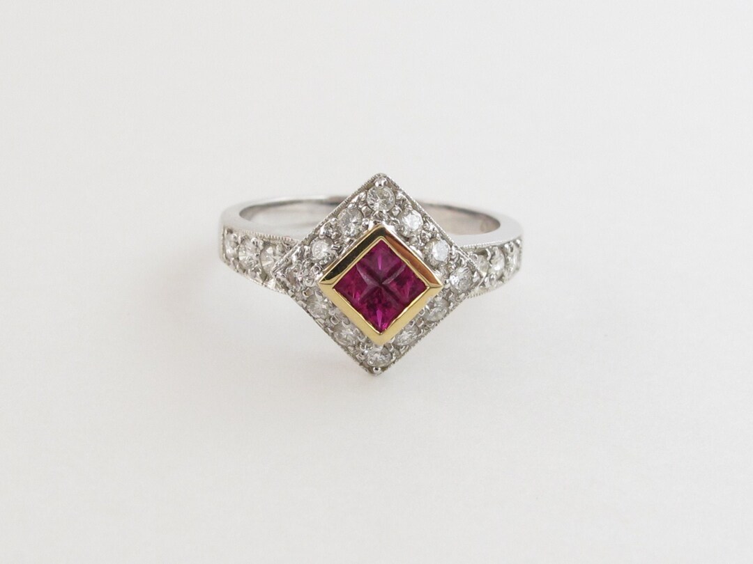 14k White Gold Diamond and Ruby Ring - Etsy