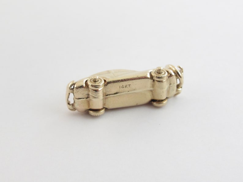 14k Yellow Gold Vintage Car Charm Pendant Car With Moving Wheels