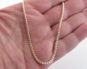 14k Solid Gold Ice Chain Ankle Bracelet 10" - Glittery Diamond Cut Two Tone Anklet