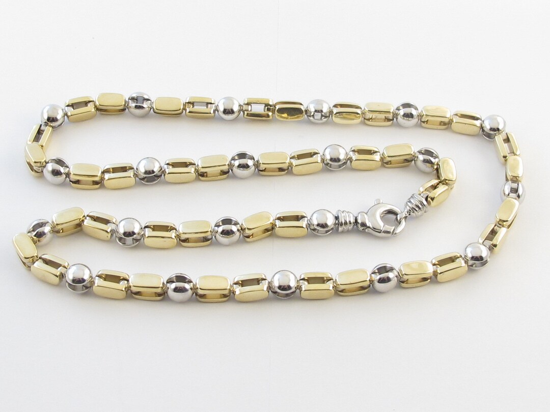 14K Gold Men's Ball Bar Link Chain 24 Fancy Yellow and White Gold Chain