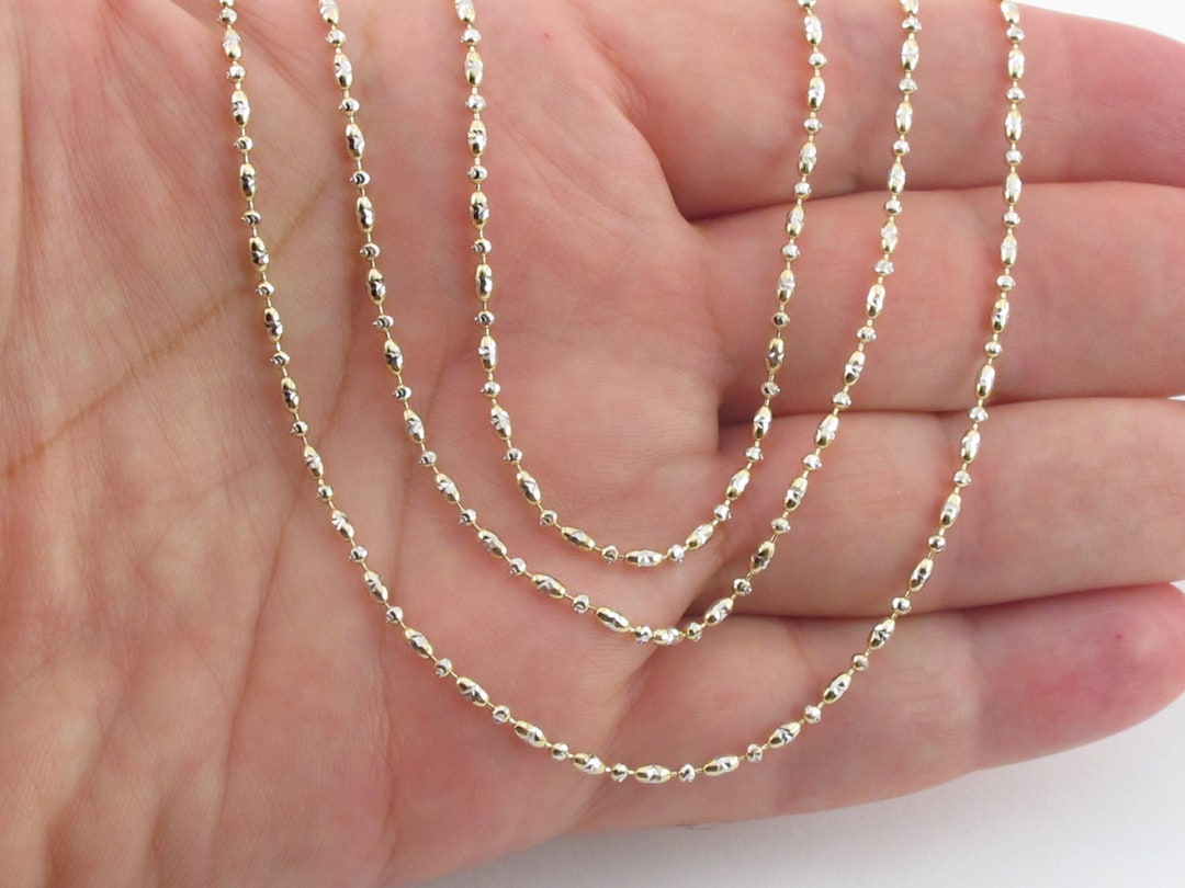 14k Yellow and White Gold Ball Bead Chain 16 18 20 24 Wonderful Shiny