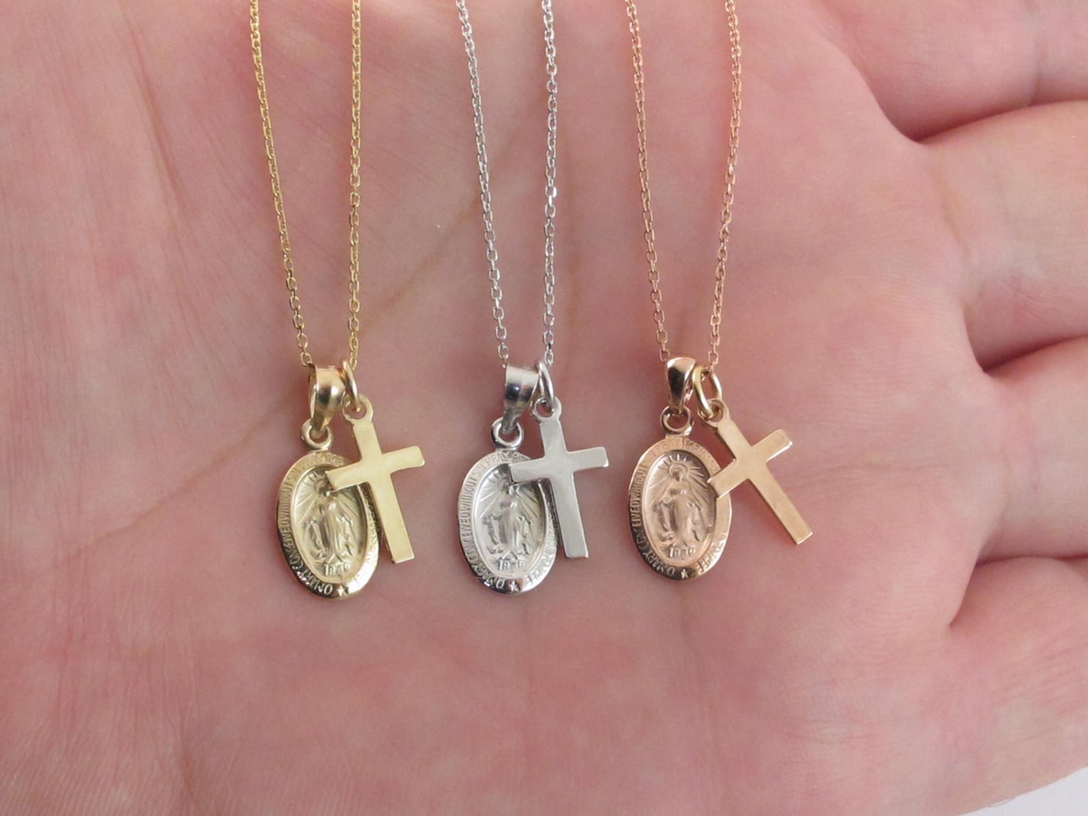 14k Solid Gold Virgin Mary Cross Pendant Necklace - Etsy