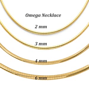 14k Yellow Gold Classic Omega Necklace 16&quot; 18&quot;20&quot; - 2 mm - 6 mm Wide - Shiny Omega Chain For Women