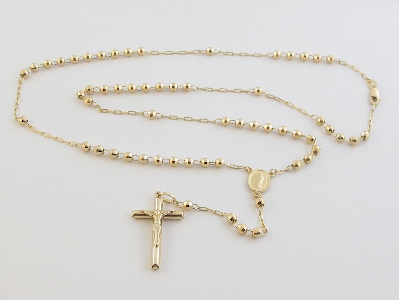 14k Yellow Gold Rosary Beads Necklace Virgin Mary Jesus Cross - Etsy India