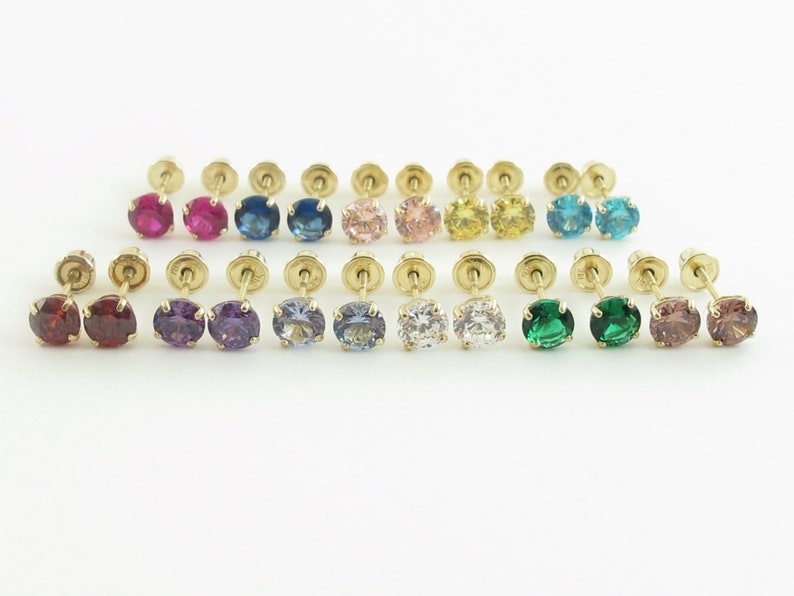 14k Yellow Gold Screw Back Stud Earring Birthstone Earrings Etsy