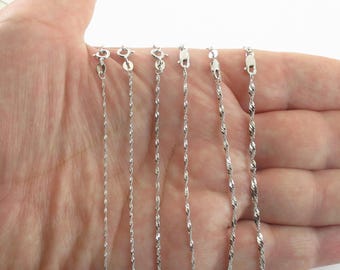 14k Solid White Gold Singapore Chain - Sparkly Necklace