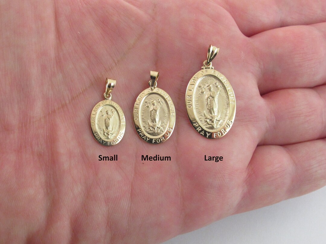 14k Solid Yellow Gold Lady of Guadalupe Charm Pendant Small Medium ...