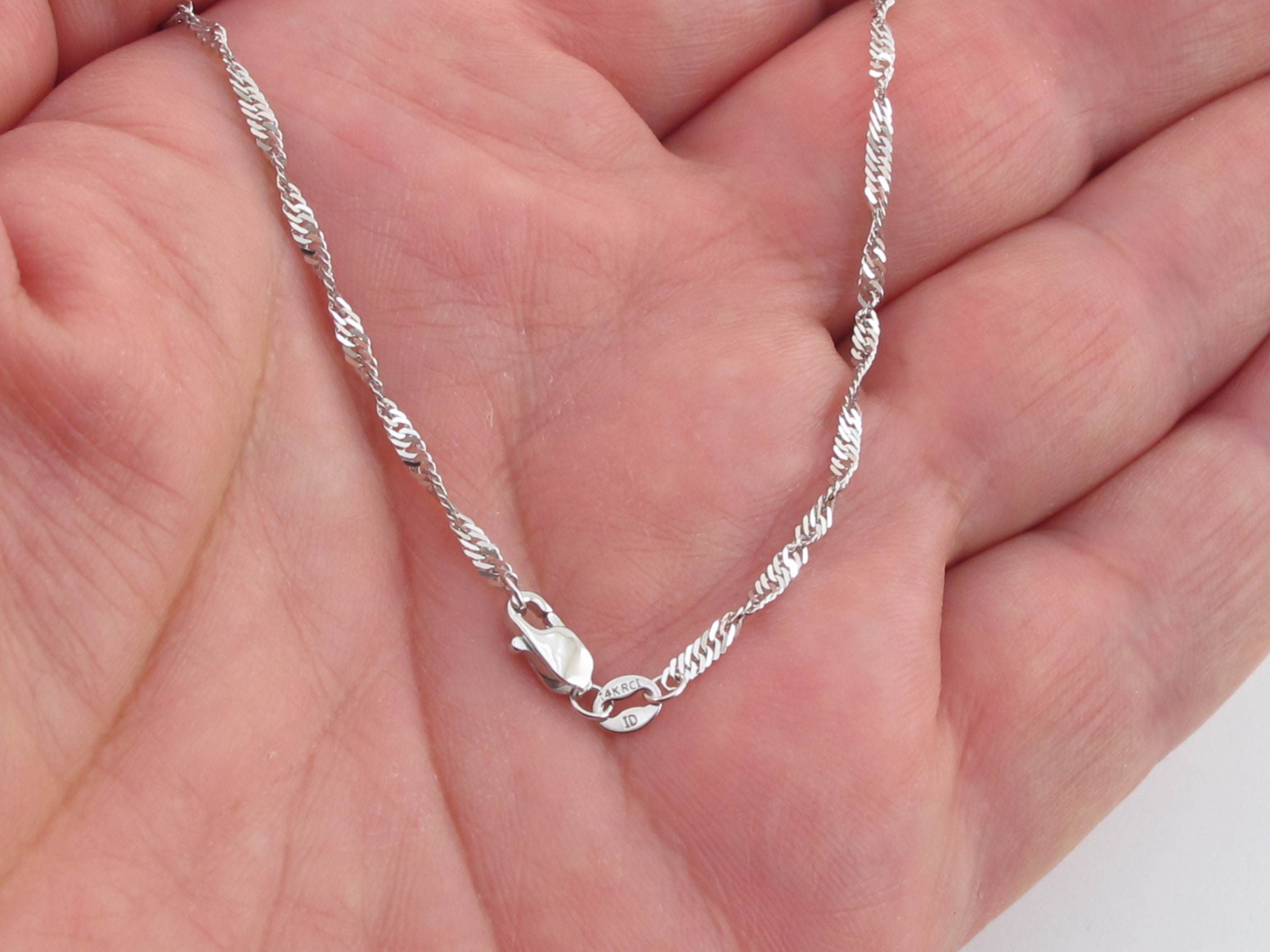 14k White Gold Singapore Chain 16 18 20 22 24 0.8 Mm 1.0 Mm