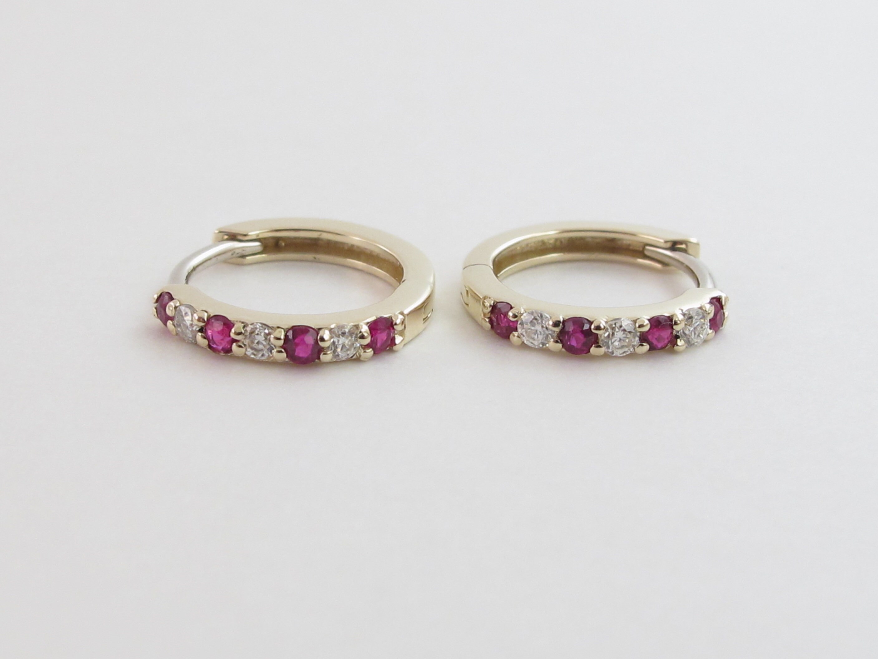Diamond And Ruby Hoop Earrings 14k Yellow Gold Wonderful Etsy