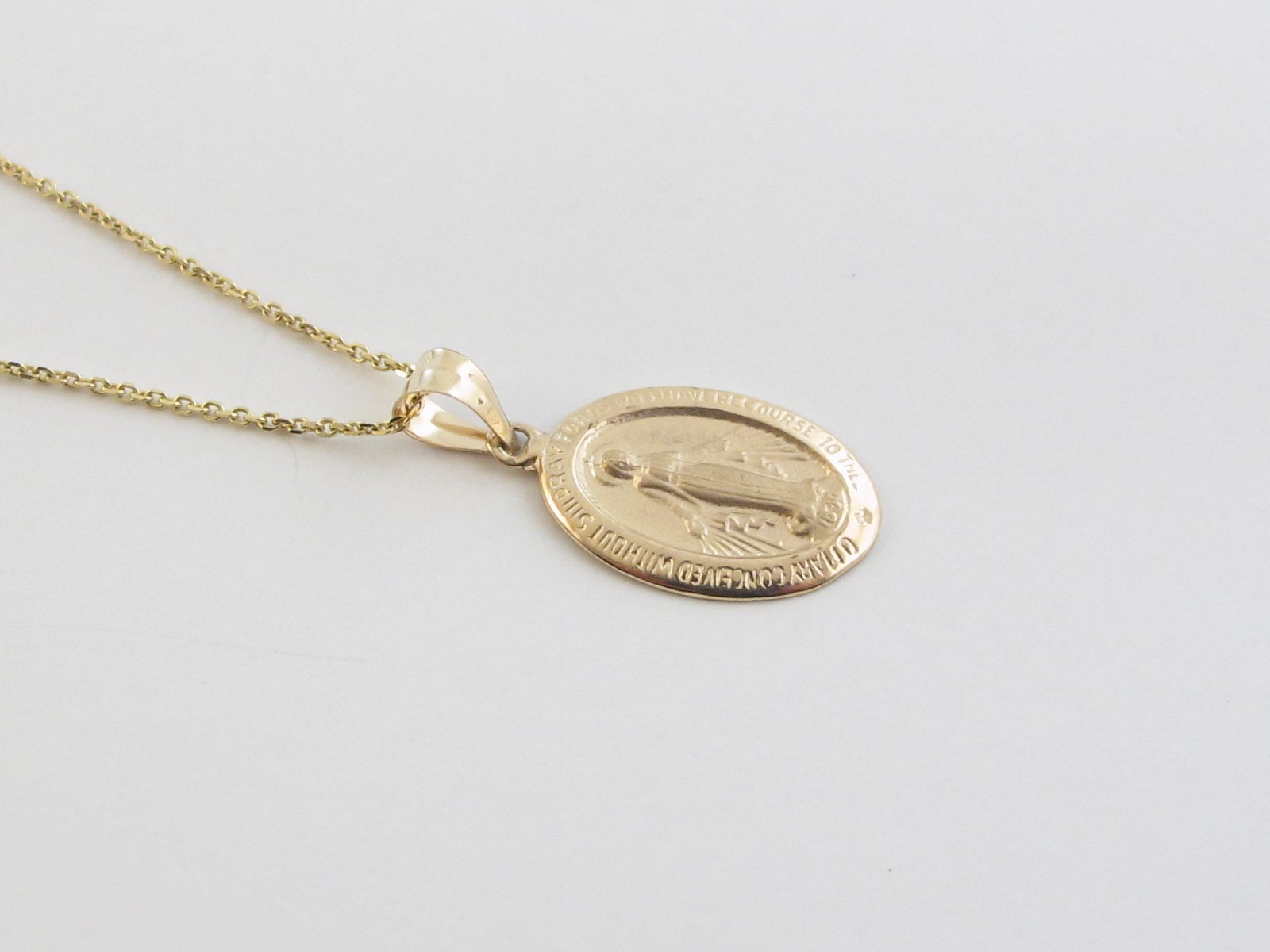 14k Solid Yellow Gold Virgin Mary Pendant Necklace: Baptism Gift - Etsy
