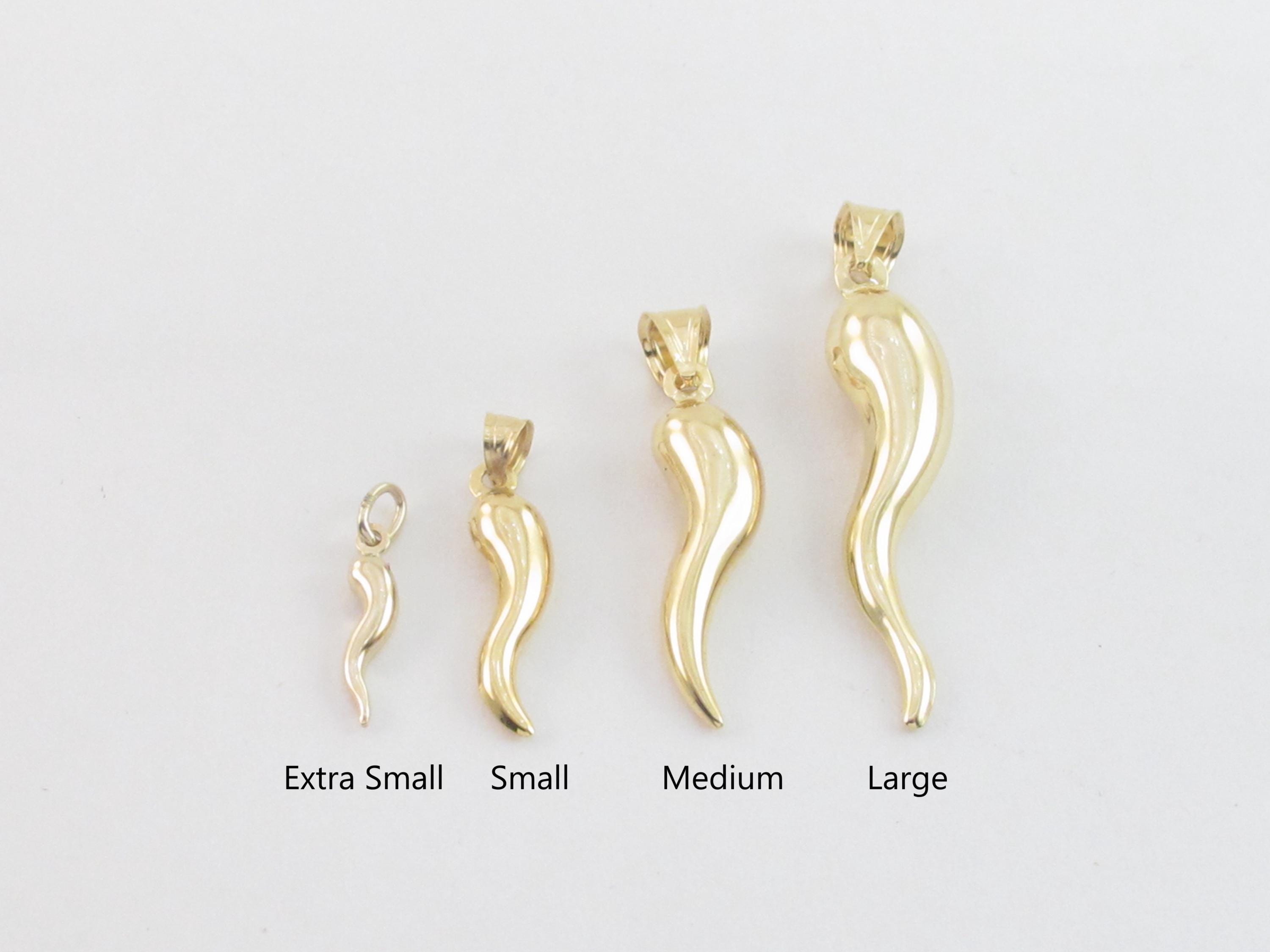 thumbnail image 2 of 10K Real Gold Italian Cornicello Pendant Necklace – 1.7" Horn On 2.2mm Rope Chain 2 of 3