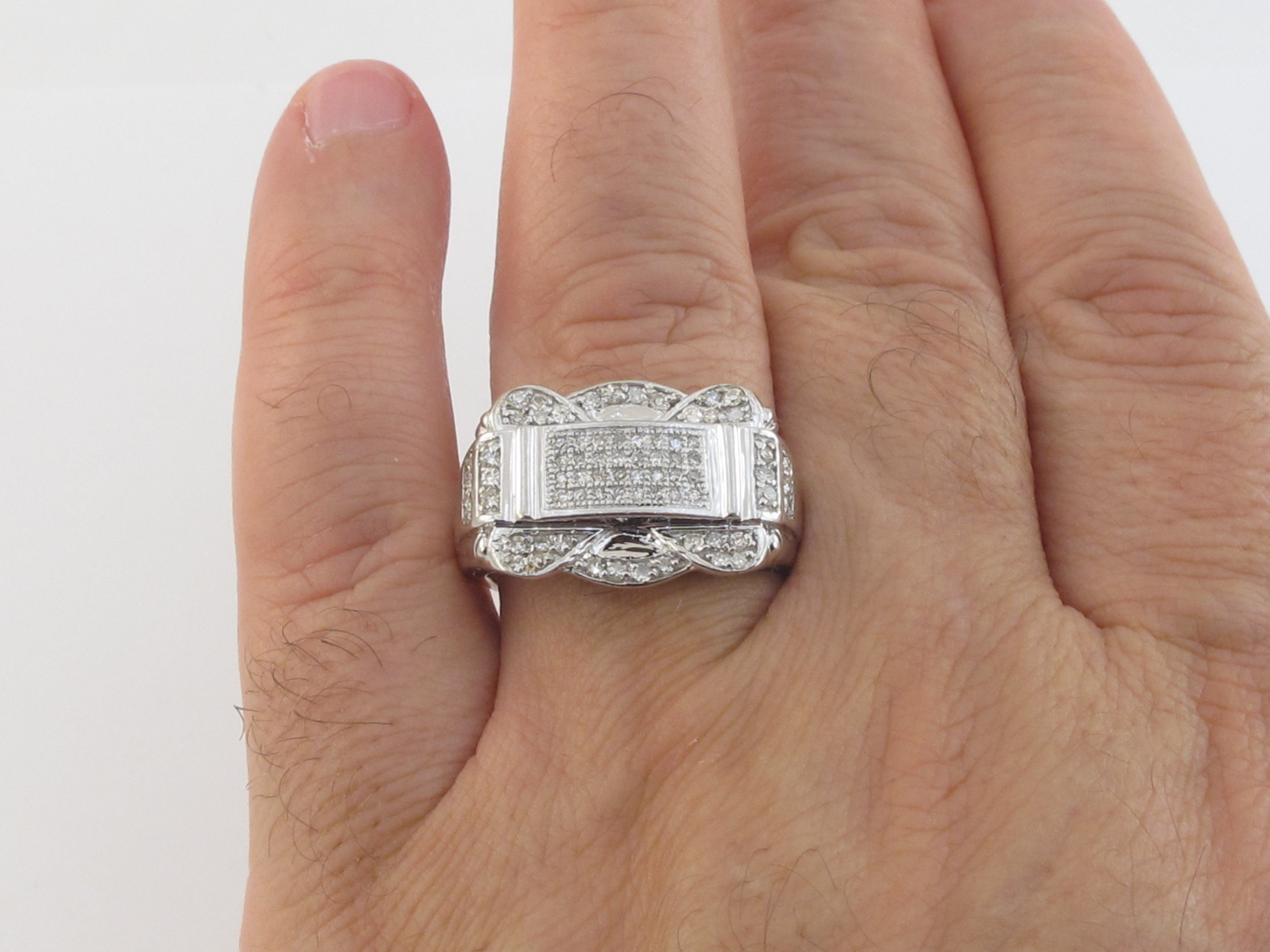 Anillo de diamantes de oro blanco de 10k para hombres - Etsy