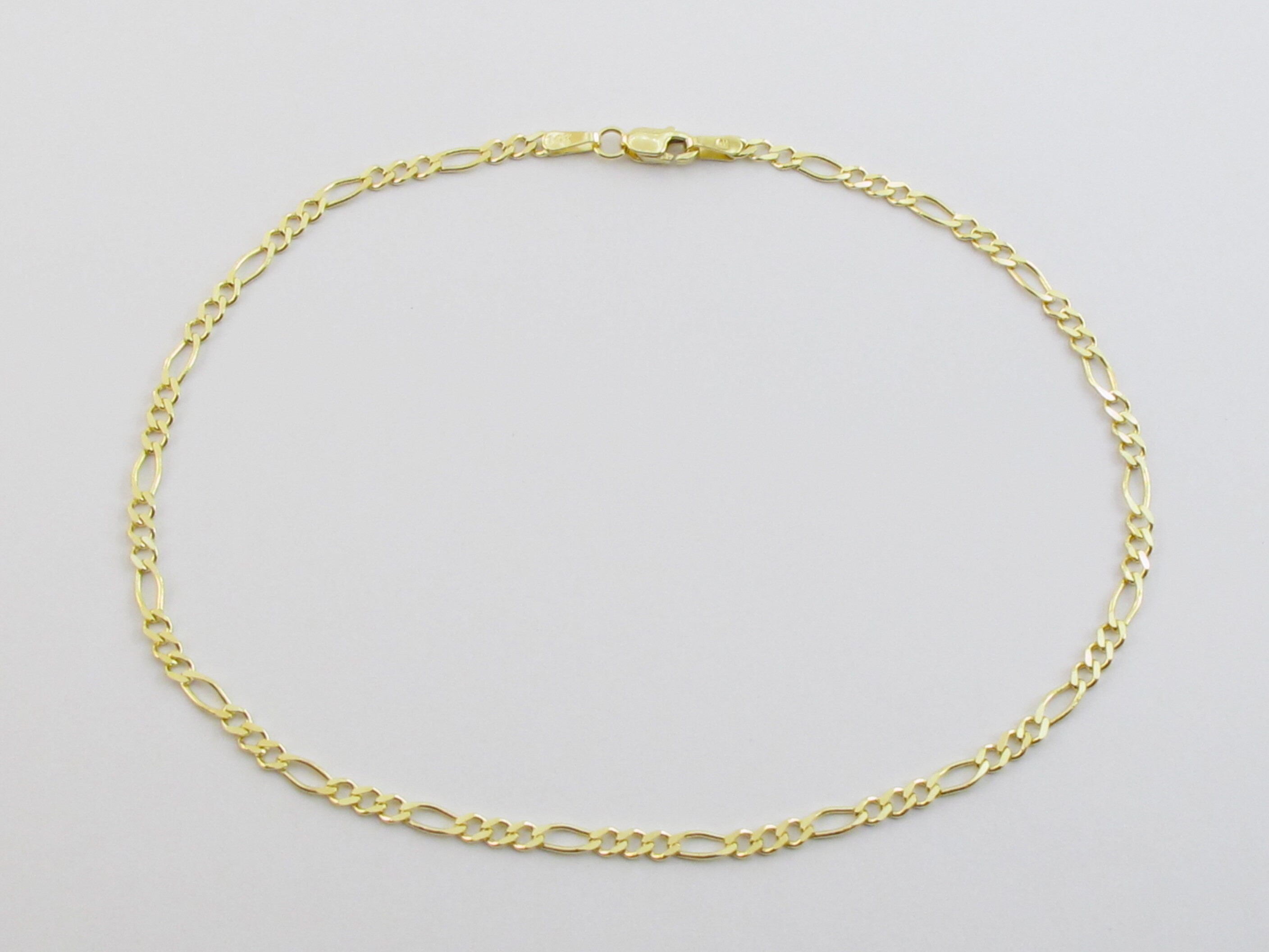 14k Solid Yellow Gold Figaro Link Ankle Bracelet 10 Etsy