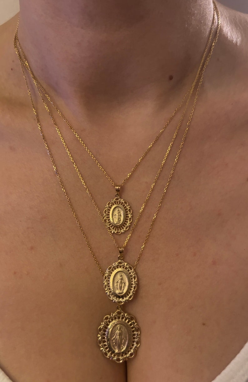 14k Solid Yellow Gold Virgin Mary Pendant Necklace - Etsy