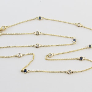 By The Yard Station Necklace 14k Yellow Gold Diamond And Sapphire 16&quot; 18&quot;