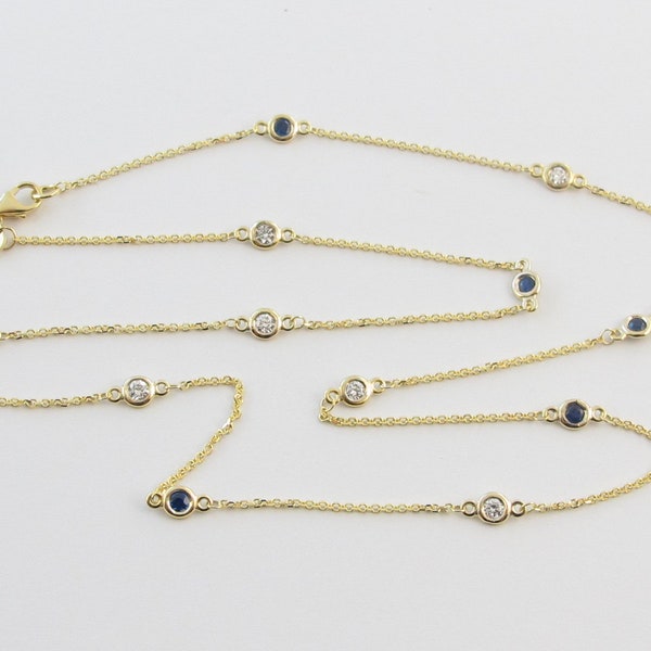 By The Yard Station Necklace 14k Yellow Gold Diamond And Sapphire 16" 18"