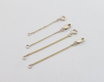 14k Solid Yellow Gold Assorted Chain Extender 1 1/4" , 1 1/2" And 2"- Box , Cable, Gourmette and Singapore Chain