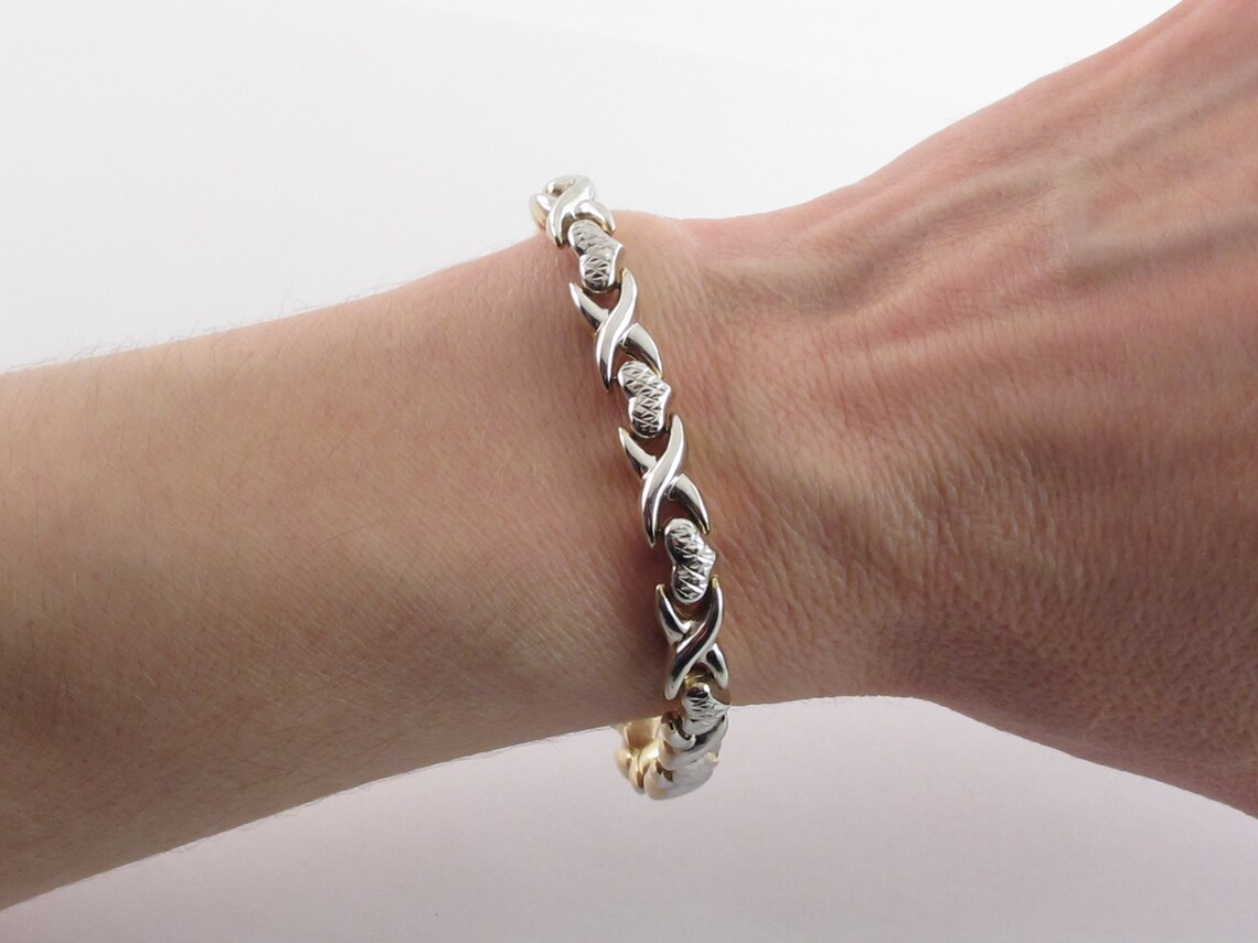14k Gold X And Heart Bracelet Wonderful Two Sided Yellow And Etsy