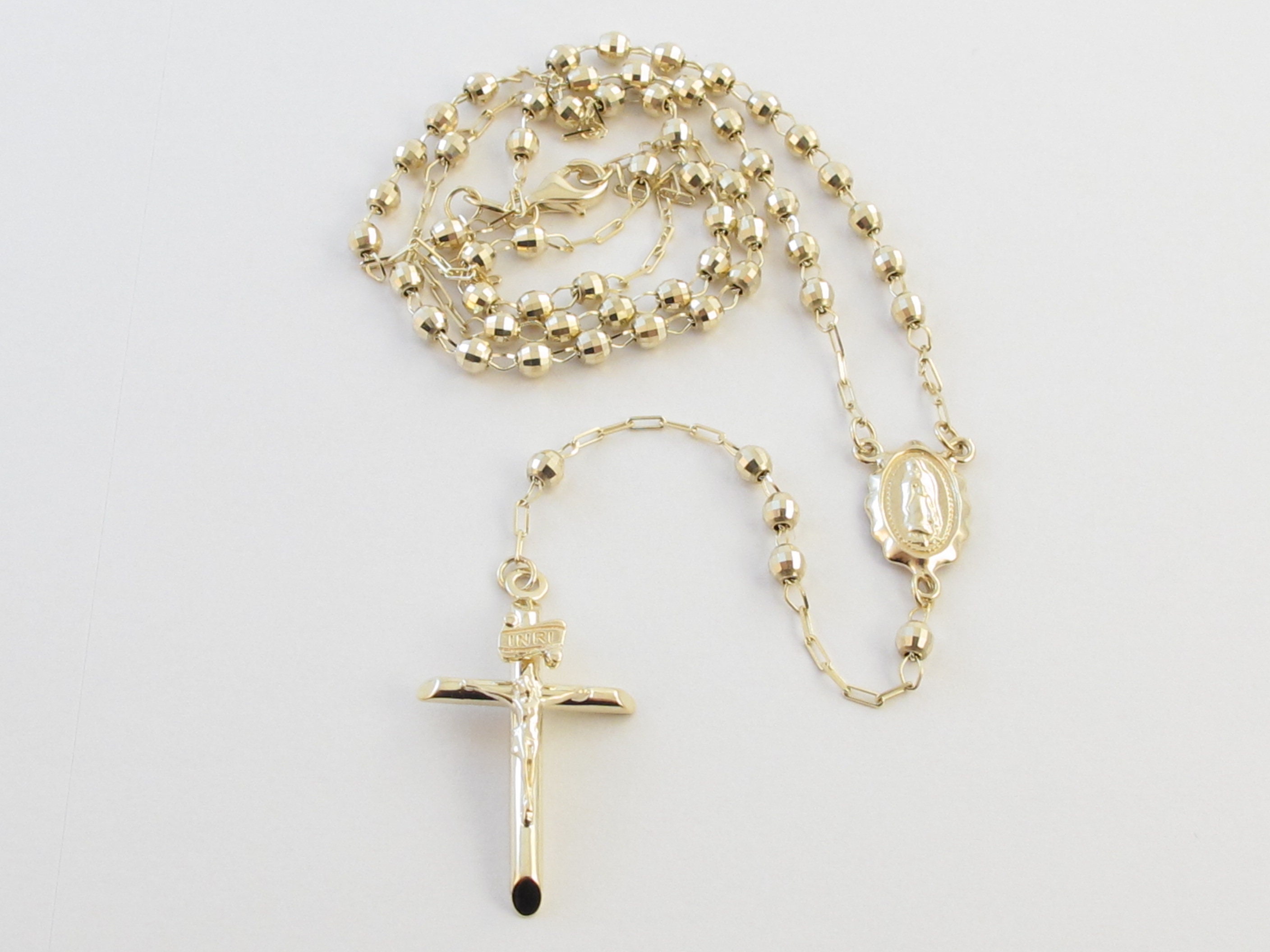 Virgin Mary Rosary Beads Necklace 14k 