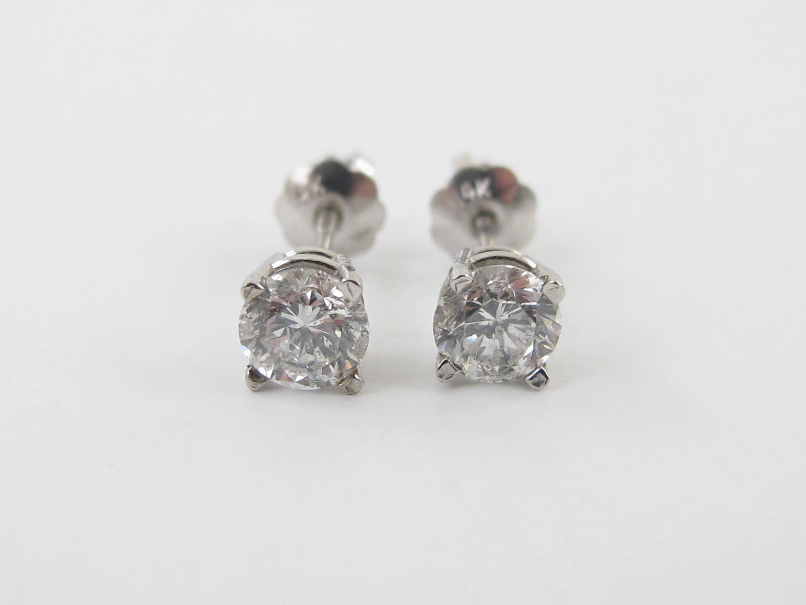 14k White Gold Diamond Stud Earrings Genuine Natural Classic Etsy
