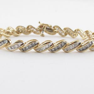 14K Yellow Gold Diamond Tennis Bracelet  - Elegant S Design Bracelet 3.00 carats