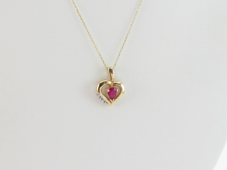 Diamond and Ruby Heart Necklace 14k Yellow Gold 16 - Etsy