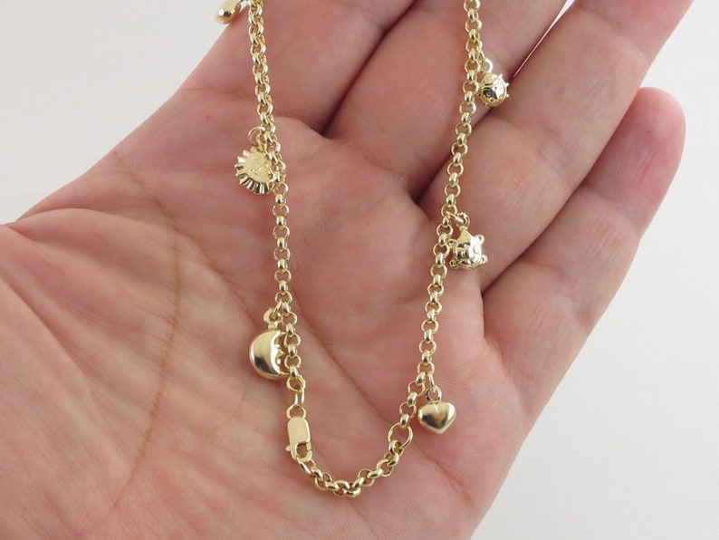 Charm Ankle Bracelet For Women 14k Yellow Gold Rolo Link Chain Etsy