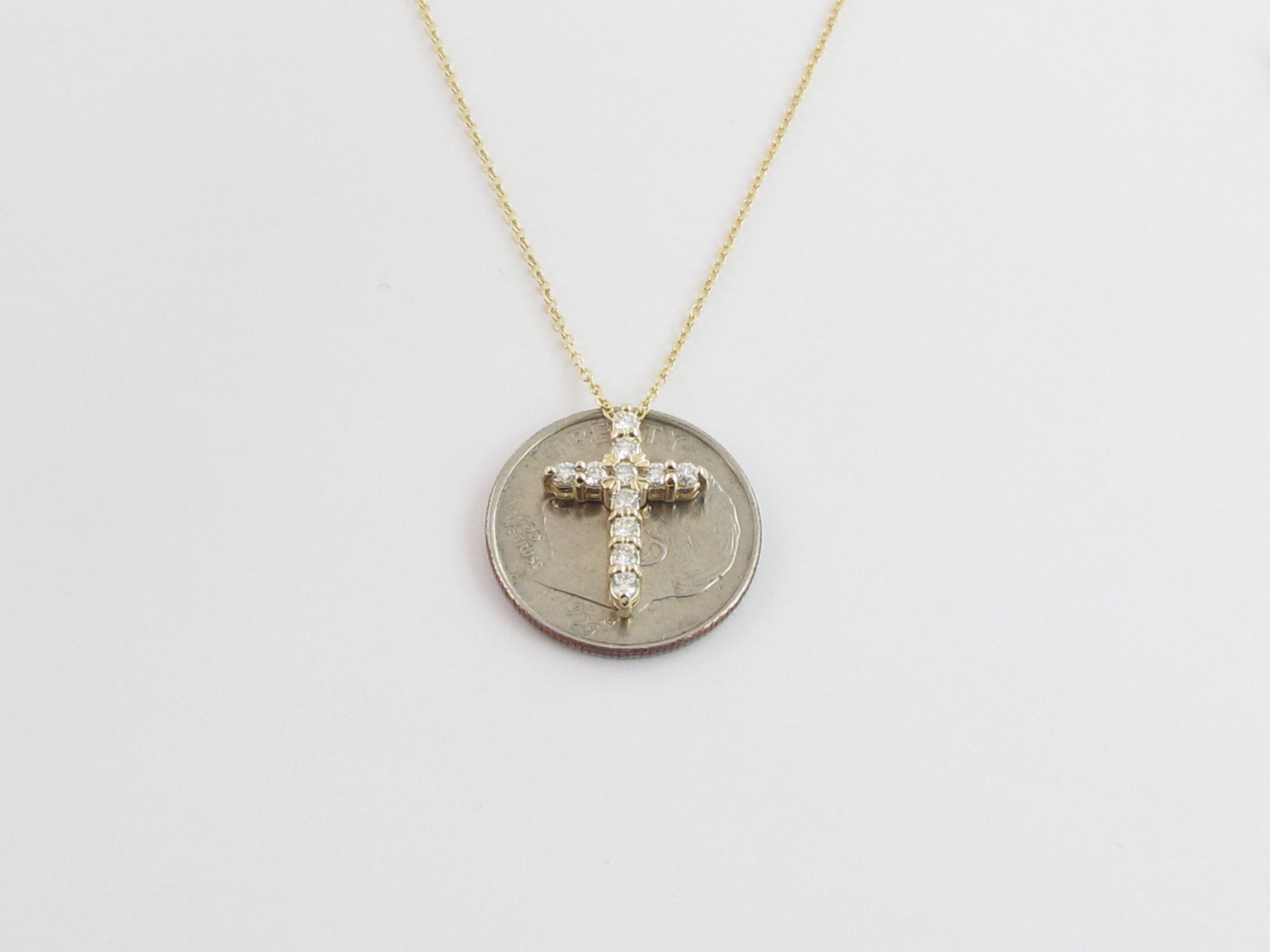 Peora 14K Yellow Gold Diamond Cross & Heart Pendant For Women | Genuine Diamonds With 18" Sterling Silver Chain