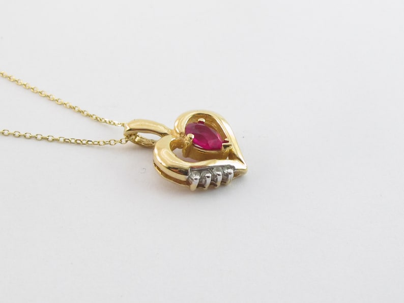 Diamond And Ruby Heart Necklace 14k Yellow Gold 16 | Etsy
