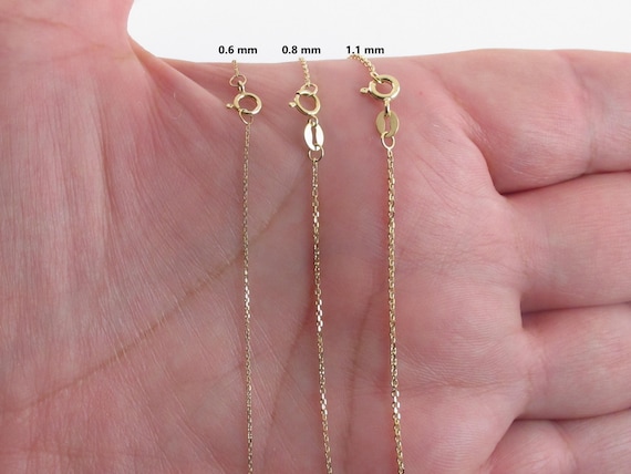 14k Solid Gold Cable Chain: Diamond Cut , Thin Style , 16"- 20"
