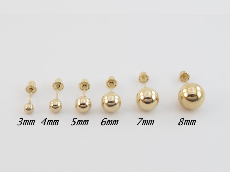 Real 14k Yellow Gold Ball Stud Earrings Screw Back Studs 3 Mm Etsy
