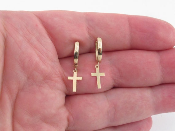 14k gold cross hoop earrings deals