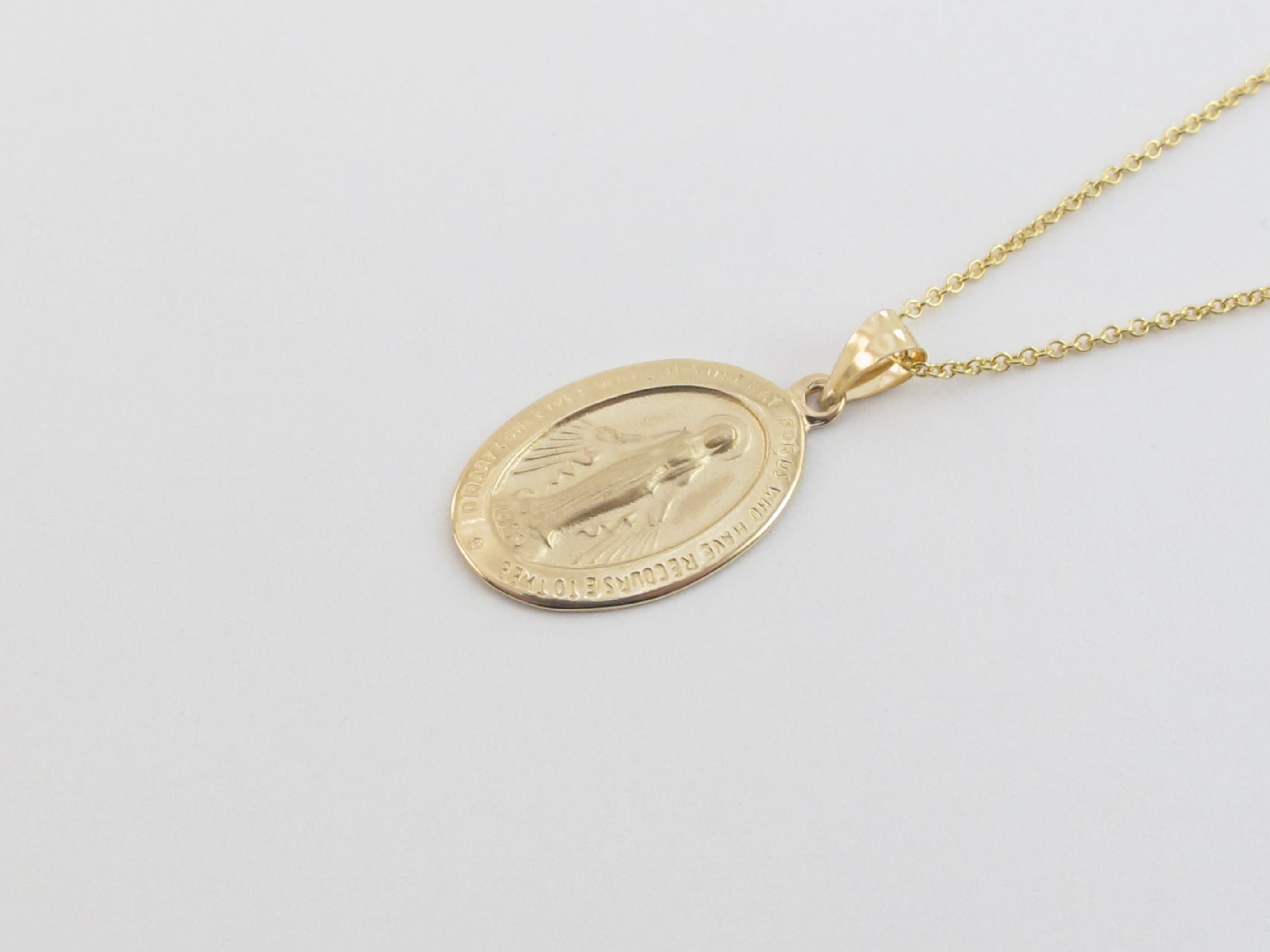 Real 14k Yellow Gold Virgin Mary Pendant Necklace 16", 18", 20" - Etsy
