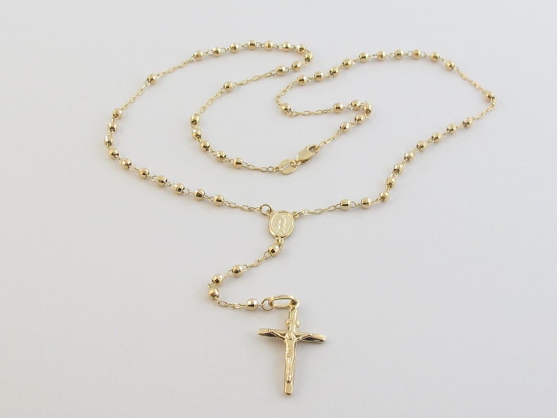 14k Yellow Gold Rosary Beads Necklace 16 18 - Etsy