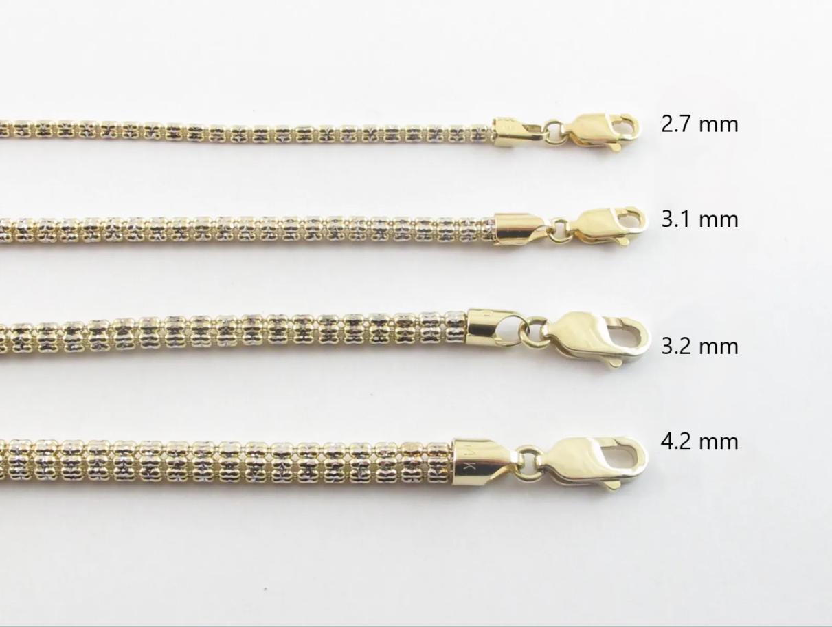 14Kゴールドアイスチェーンネックレス：キラキラ輝くツートン