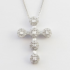 14k White Gold Diamond Cross Pendant Necklace 16&quot; 18&quot; 20&quot;