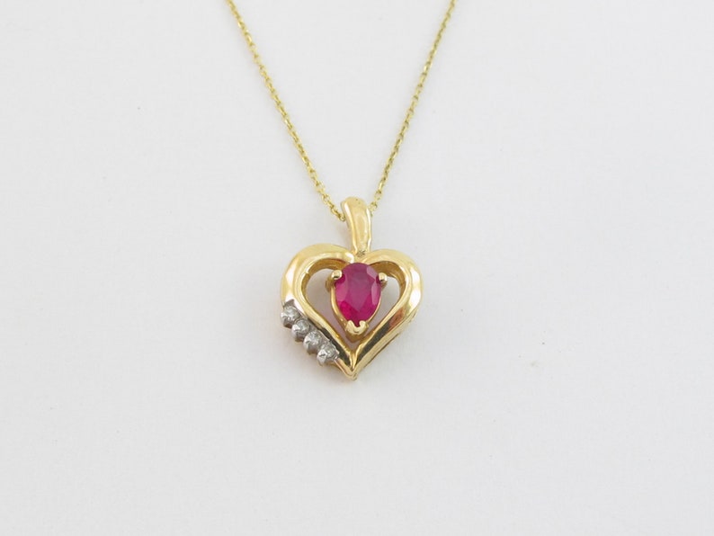 Diamond and Ruby Heart Necklace 14k Yellow Gold 16 - Etsy